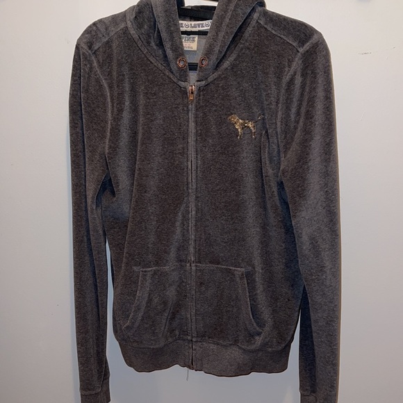 Victoria’s Secret PINK Grey Sequin Velour Jacket/Hoodie - Picture 4 of 8